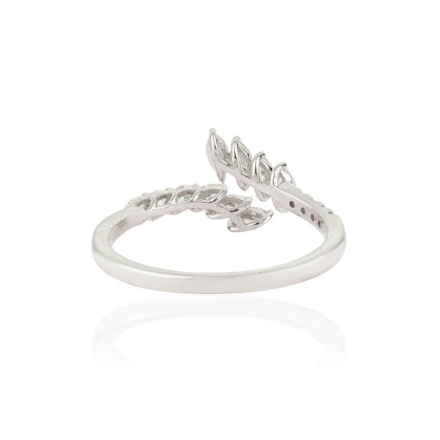 Modernist 14k White Gold Natural Diamond Open Bypass Ring Size 5 For Sale - Image 10 of 18