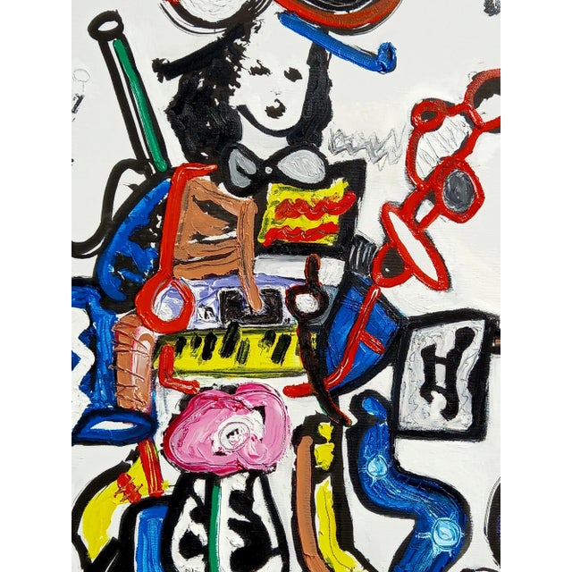 Contemporary 31.5" by 39.3" 'The Musician' - One-of-a-Kind Original Colorful Oil on Canvas Painting For Sale - Image 3 of 9