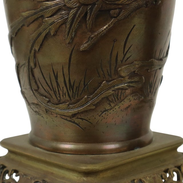 Japanese Meiji Bronze Phoenix Vases, 1890s, Set of 2 For Sale - Image 10 of 18