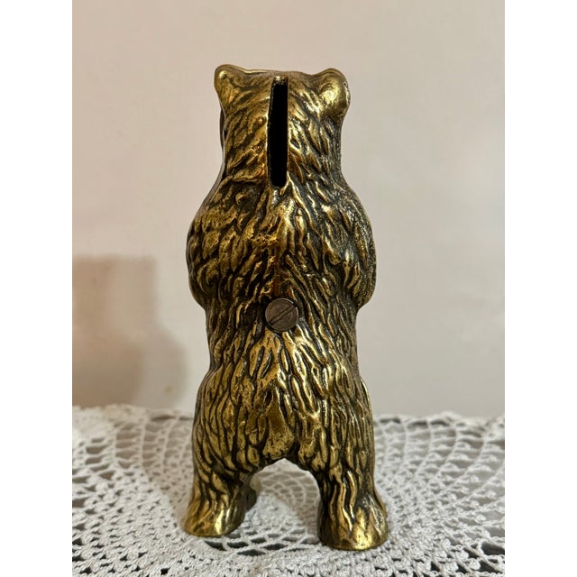 Vintage Solid Brass Bear Coin Bank For Sale - Image 6 of 14