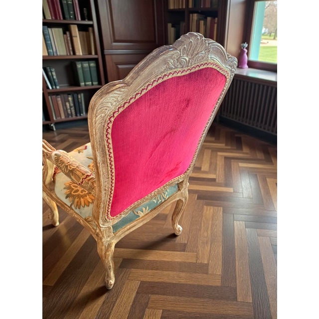 Set 4 Vintage Massay France Import Embroidered Velvet Fabric Dining Chairs For Sale - Image 12 of 12