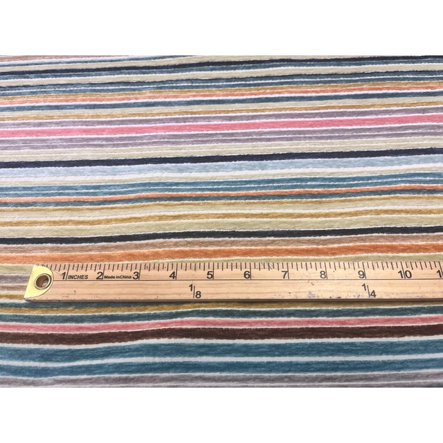 Designer Navy Blue Mustard Gold Coral Teal Brown Chenille Stripe Upholstery Fabric For Sale - Image 4 of 4