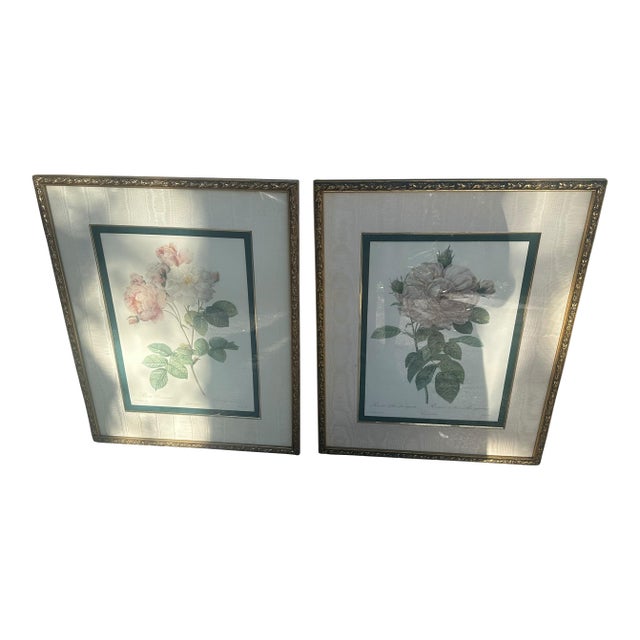1990s Set of Two Unique Framed Artworks by Pierre-Joseph Redoutè Bombay Company Featuring Florals, Botanical, Nature For Sale
