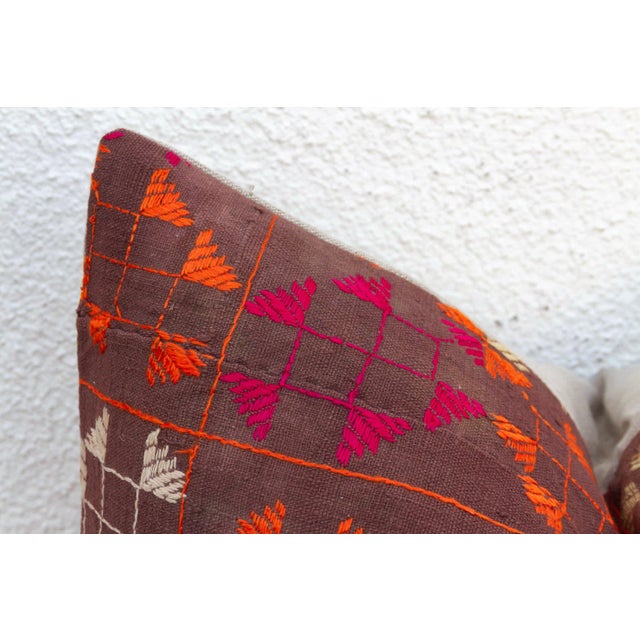 Contemporary Doaba Lattice, Antique Phulkari Lumbar Pillow Cover For Sale - Image 3 of 6