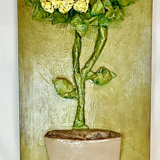 Paper 1970s Vintage Boho Chic Folk Art Paper Mache’ Sculptural Rose Topiary on Wood For Sale - Image 7 of 11