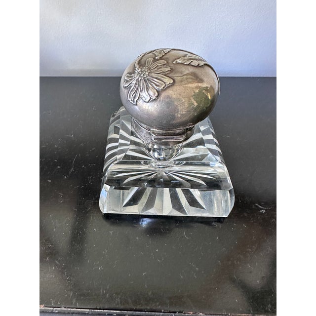 Art Nouveau Imperial Russian Silver and Crystal Inkwell For Sale - Image 3 of 9