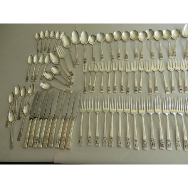 Vintage Silver Plate Flatware Set of 118 Pieces Coronation Pattern Oneida 1936 Double Deck Box For Sale In Philadelphia - Image 6 of 13