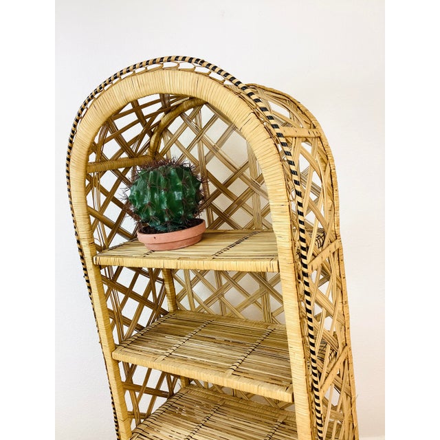 Vintage 1970s Woven Rattan Arch Top Peacock Chair Style Shelf / Bookshelf For Sale - Image 4 of 9