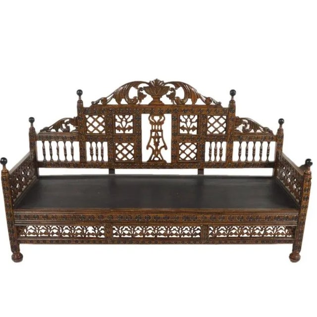 Rare Exotic Indian highly detailed carved wood Settee Sofa with turnings and finials is a perfect stylish “10”. Indoor or...