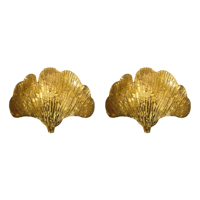 Gilt Ginkgo Appliques, 1950s, Set of 2 For Sale