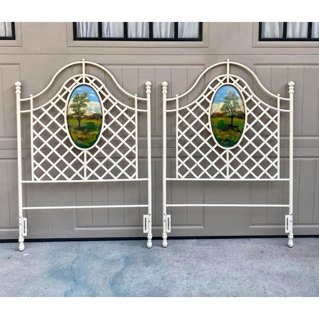 Mid 20th Century Hand Painted Vintage Iron Twin Headboards - a Pair For Sale - Image 12 of 12