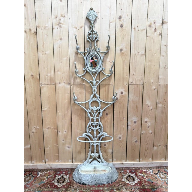White Art Nouveau Cast Iron Coat Rack with Drip Tray, 1890s For Sale - Image 8 of 8