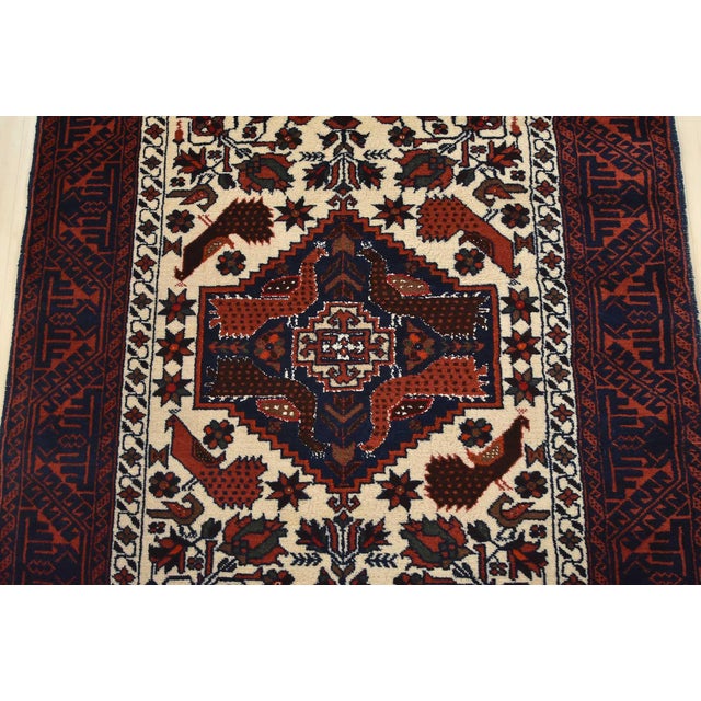 1980s Baloch Rug 3’8” X 6’9” Ivory Wool Vintage Tribal Hand-Knotted Oriental Carpet For Sale - Image 5 of 15