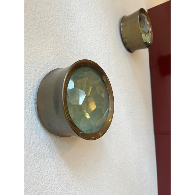 Superb pair of wall or ceiling lights in cut glass and brass by Max Ingrand, one of the undisputed masters of 20th century...