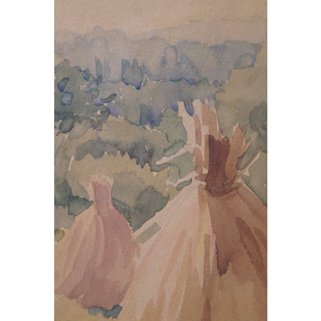 T. Karcik Farm Country Haystack Landscape Watercolor Painting 20", Framed For Sale - Image 4 of 9