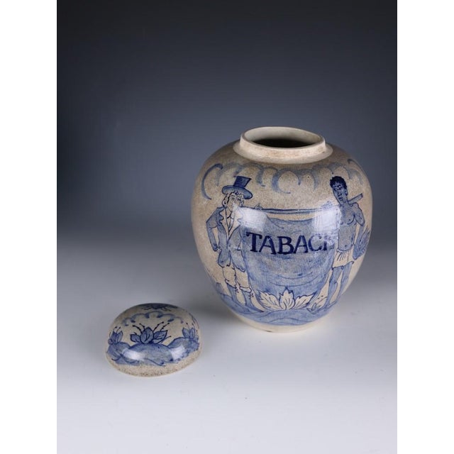 Large Dutch Delft Blue and White Tobacco Jar Taback with Cover, 19th Century For Sale - Image 4 of 15