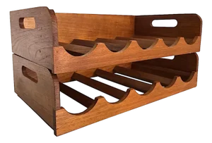 1970s Stackable Teak Wood Wine Racks - Set of 2