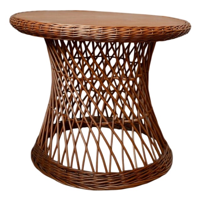 Round Coffee Table in Woven Wicker, 1970 For Sale