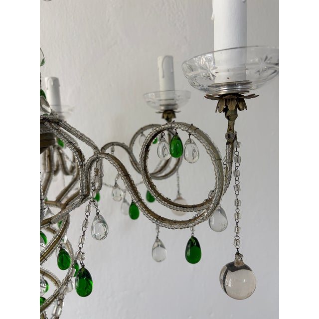 Green French Maison Baguès Murano Green Drops Beaded Scrolls Chandelier Rare C 1940 For Sale - Image 8 of 18