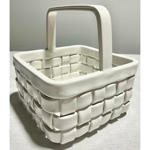 Gumps 20th C. MCM Italian Gump's Woven Porcelain Basket For Sale - Image 4 of 7