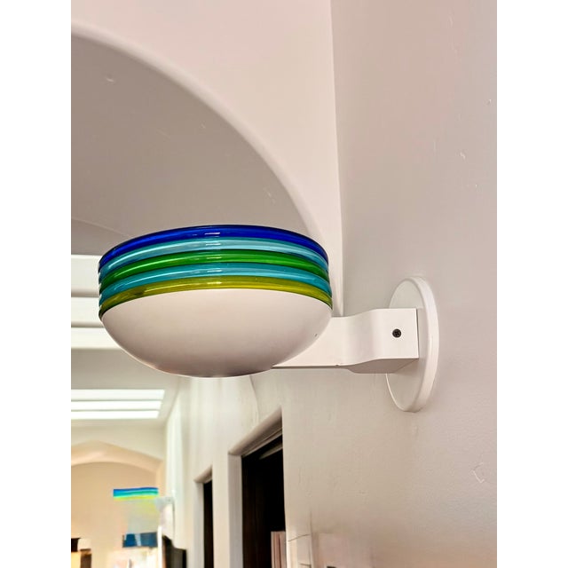 Roberto Pamio 1980s Leucos L670 Italian Murano and Metal Glass Sconces - a Pair For Sale - Image 4 of 14