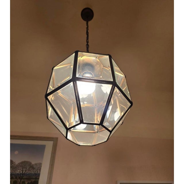 Antique Vienna Secession Pendant Lantern with Beveled Glass attributed to Adolf Loos, Vienna, 1900s For Sale - Image 3 of 9