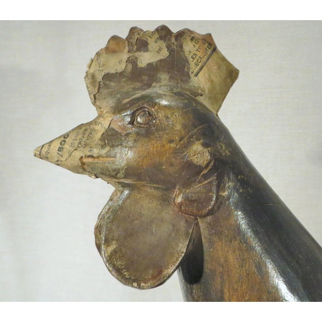 1900 - 1909 Antique Wood Carved Paper Mache Rooster Mold For Sale - Image 5 of 11