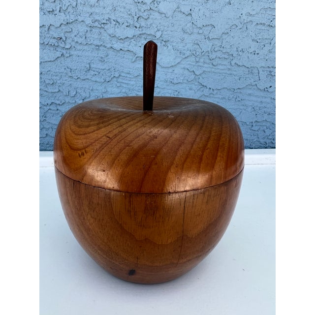 Wood Mid 20th Century Carved Wood Apple Trinket Box Container For Sale - Image 7 of 7