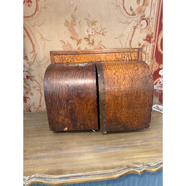 Wood Antique Georgian Burl Walnut Double-Cylinder Campaign Desk & Stationary Box For Sale - Image 7 of 9