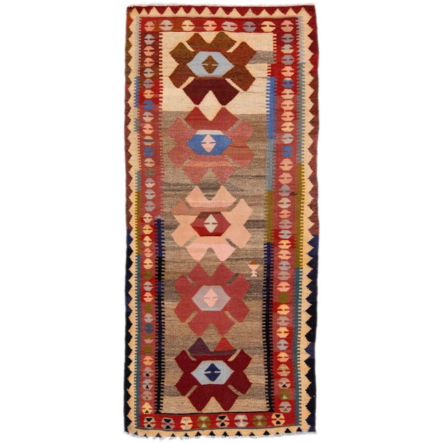 Peach Mid-20th Century Turkish Kilim Multicolor Handmade Tribal Wool Rug For Sale - Image 8 of 8