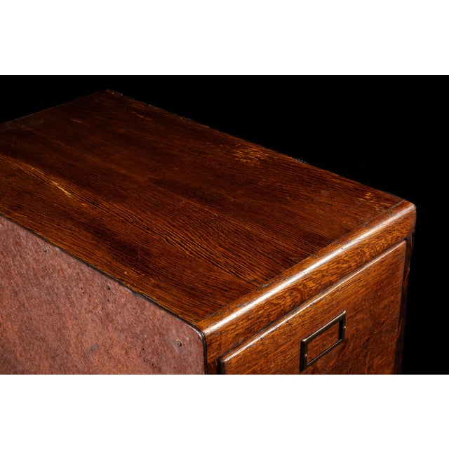 Antique Oak Filing Cabinet With Japanned Hardware For Sale In Chicago - Image 6 of 17