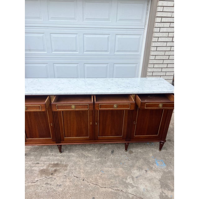 French French 19th Century Louis XVI Carrara Marble Top Mahogany Sideboard For Sale - Image 3 of 12
