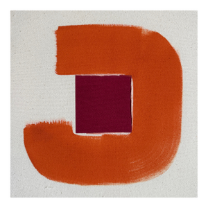 Original Painting | Orange-Red and Burgundy Red Abstract Loop, 10 X 10 In.