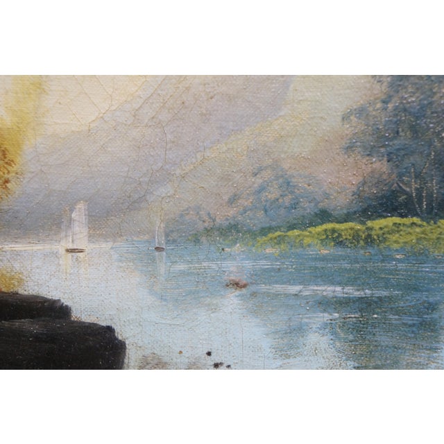 Antique Stanley DeGraff Cottage Lake House Sailboat Landscape Oil Painting 16" For Sale - Image 12 of 14