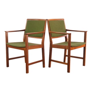 Skaraborgs Mobelindustri Teak and Original Green Knit Fabric Arm Chairs Captain's Chairs - a Pair For Sale