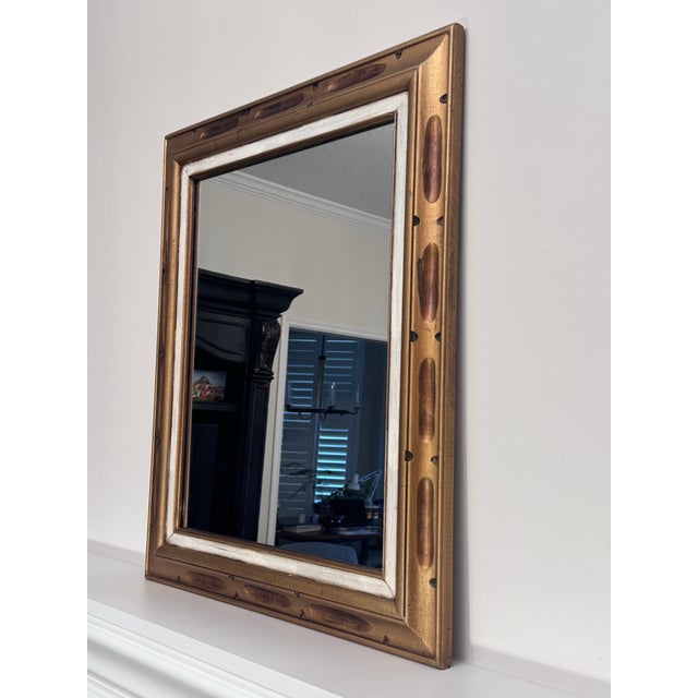 Vintage Mid Century Hollywood Regency Gold and White Wall Mirror. For Sale - Image 4 of 12