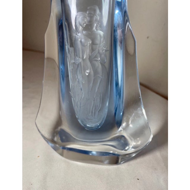 Antique Handmade Czech Bohemian Blue Art Glass Vase Engraved Nude Adam & Eve For Sale - Image 10 of 12