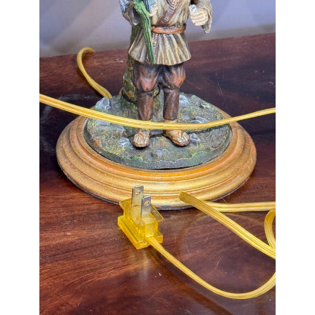 Pair of Cold Painted Bronze Figural Lamps With Mottled Paper Shades For Sale - Image 12 of 16