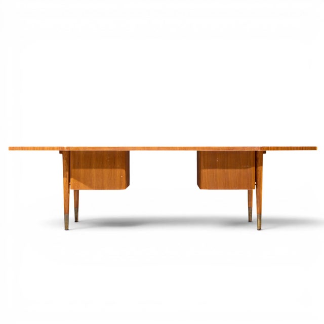 Brown Stow Davis Mid Century Walnut Boomerang Executive Desk For Sale - Image 8 of 9