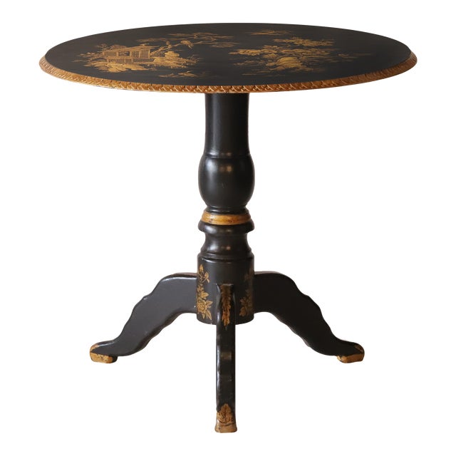 Vintage Gold Hand Painted Chinoiserie Round Table For Sale