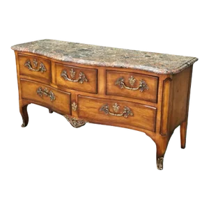 Henredon French Louis XV Walnut Marble Top TV Stand Dresser Commode