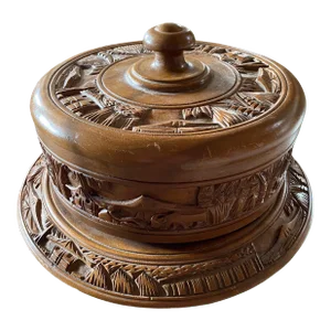 Vintage Carved Wood Cake Stand With Dome Top