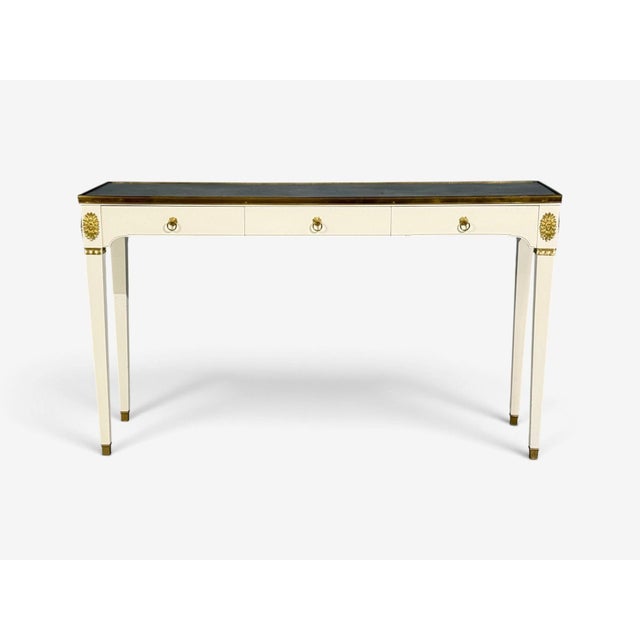 Neoclassical Maison Jansen Style, Console Table, White Painted Wood, Mirror, France, 1970s For Sale - Image 3 of 16