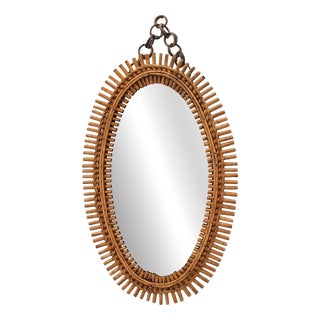Mid-Century Italian Oval Wall Mirror with Bamboo Frame by Franco Albini, 1960s For Sale