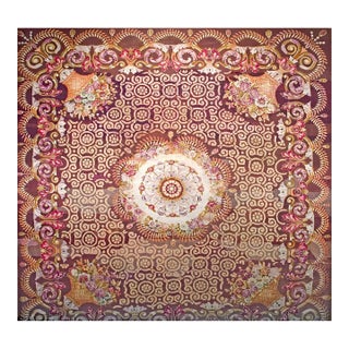 1830s Brown Medallion Antique French Charles X Period Aubusson Rug 14'8"x15' Flatweave Wool Carpet For Sale