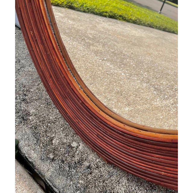 Mid Century Modern Oval Rattan Split Reed Wall Mirror | Attributed to Gabriella Crespi For Sale - Image 9 of 14