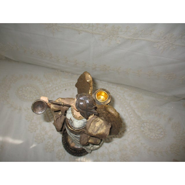 Vintage Golden & White Ornate Angel Blowing Horn Candle Holder 14" For Sale - Image 9 of 11