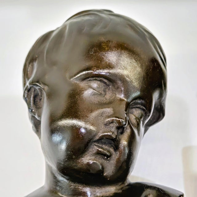 Coffee Vintage Alva Studios Pair of French Neoclassical Child Bust Sculptures, Met Museum Reproductions For Sale - Image 8 of 13
