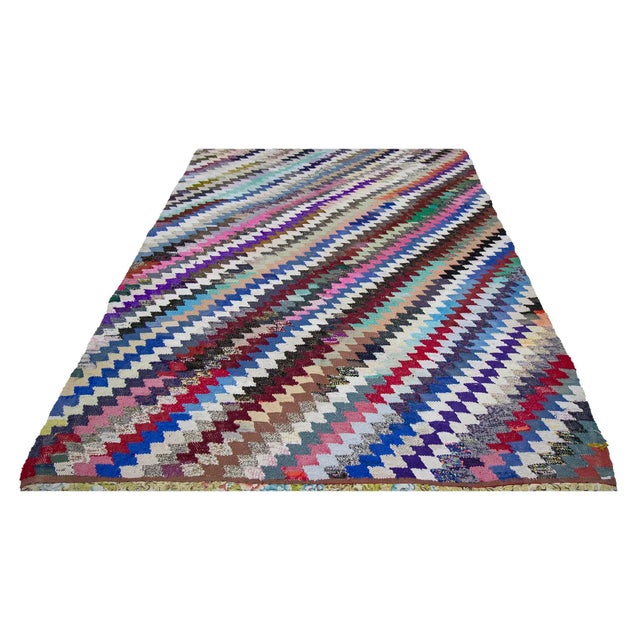Handwoven vintage colorful kilim rug from Denizli region of Turkey. Approximately 40-50 years old. In very good condition