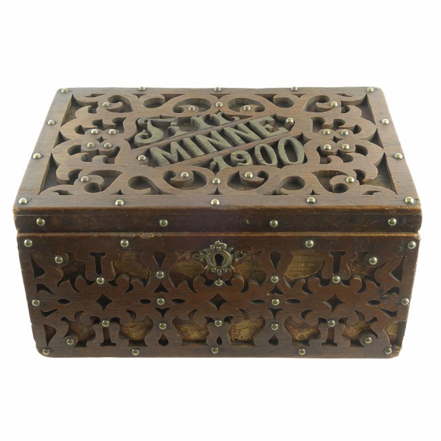 Antique Carved Wooden Lace Box with Pierced Decoration, Sweden, 1900 For Sale - Image 6 of 6